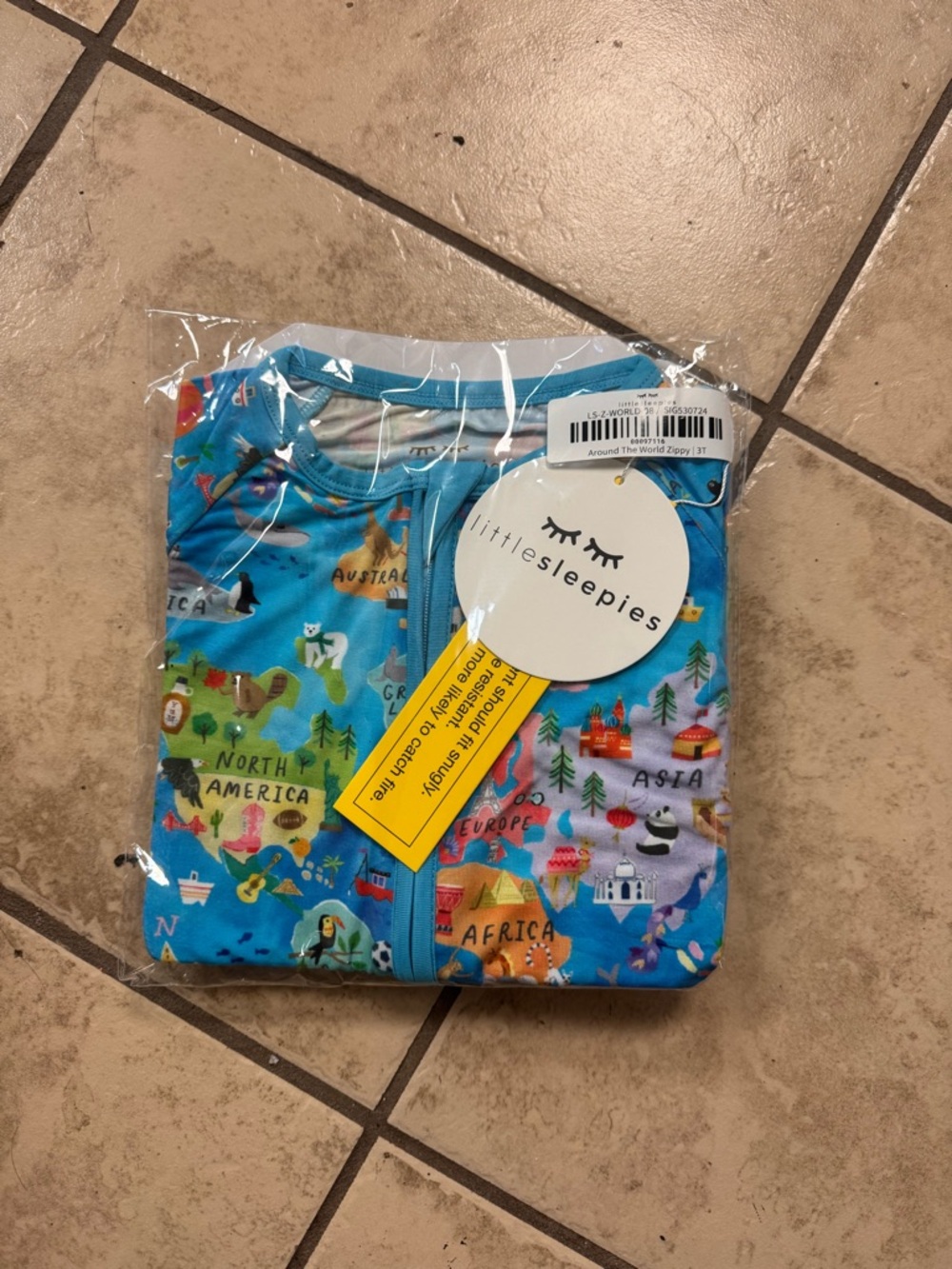 Little Sleepies Blue World Map One-Piece Footie